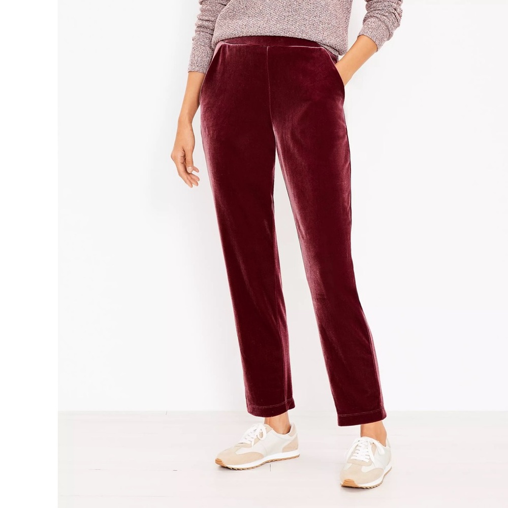 LOFT Rich Burgundy Velvet Straight Leg Pants